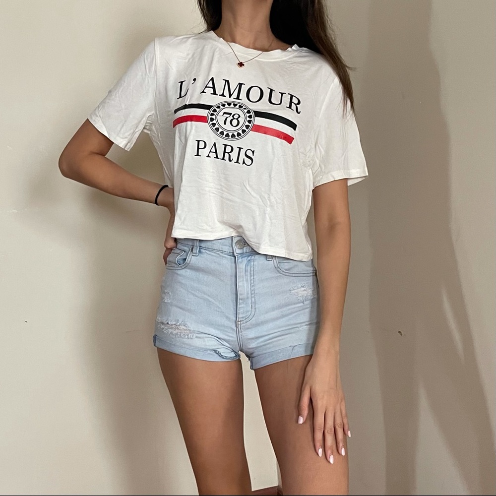 White Crop Graphic T-shirt from SHEIN, size M